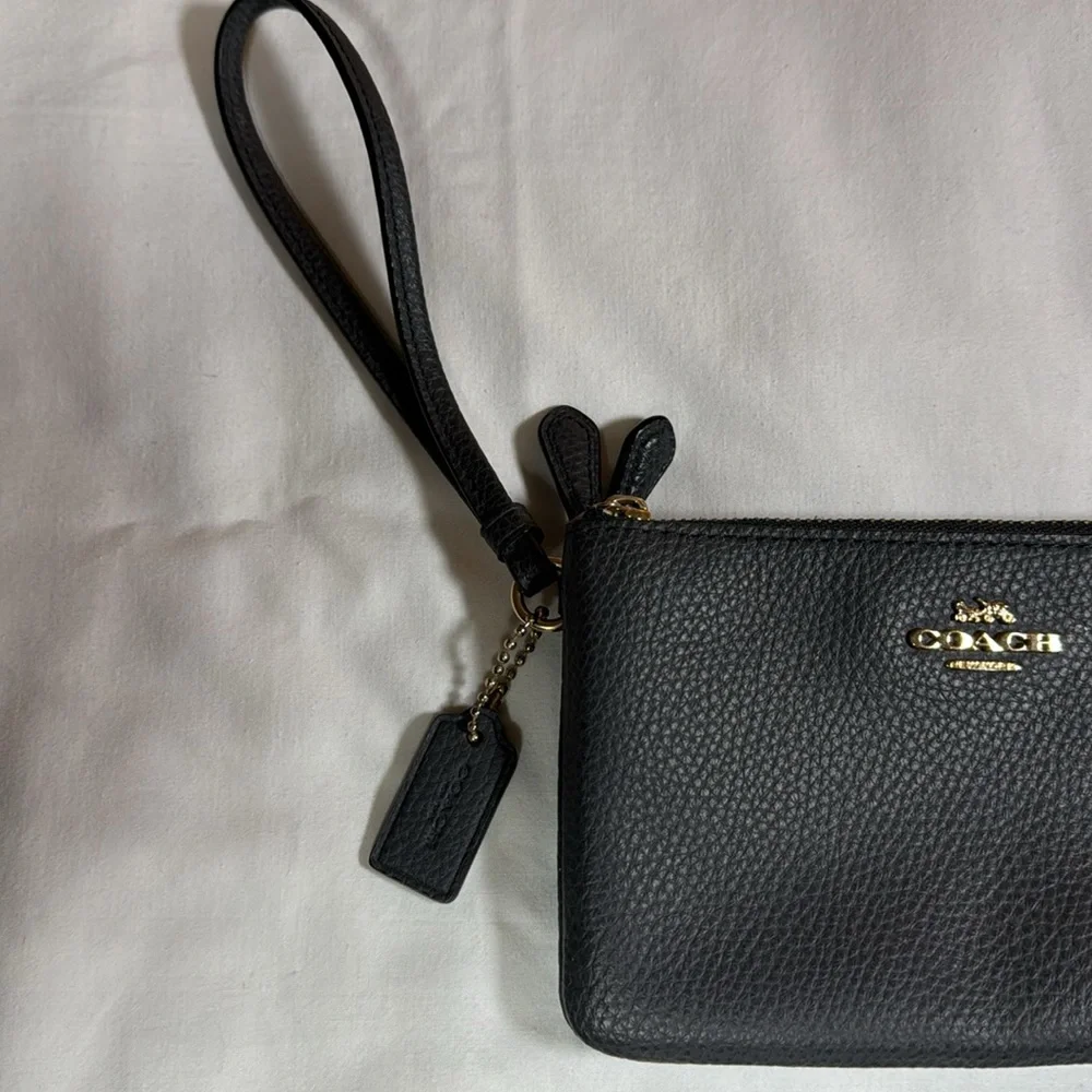 Coach Black Leather Wristlet Clutch